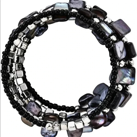 Black Silver Gray Stainless Steel Wire Seed Bead Necklace Bracelet Earring Set - Picture 5 of 6